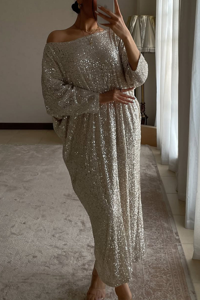 Ladies Round Neck Sequin Sparkling Elegant Temperament Dinner Party Casual Dress