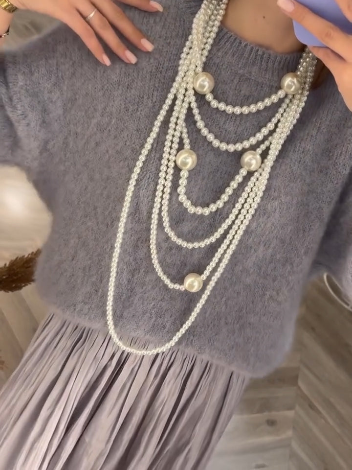 Women Round Neck Sweater + Skirt Casual Set