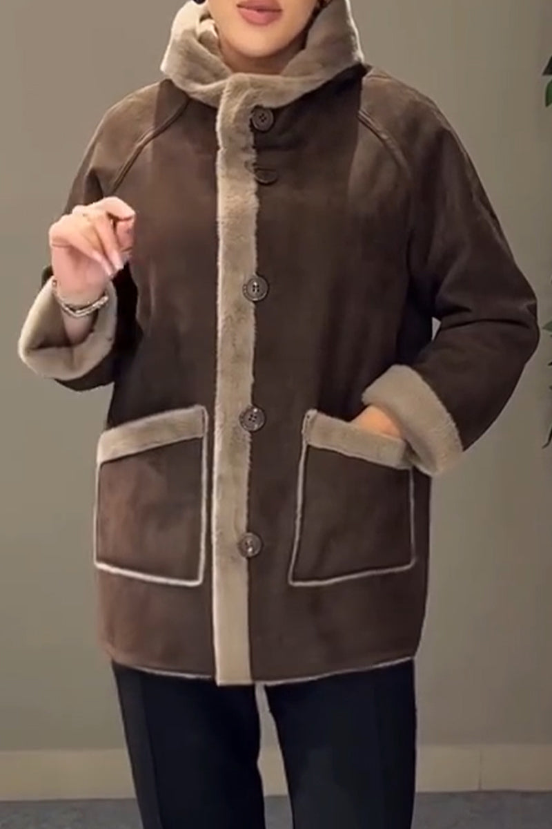 Women Round Neck Reversible Casual Plush Jacket