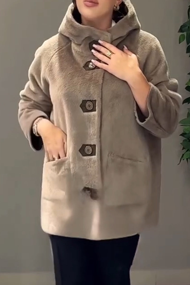 Women Round Neck Reversible Casual Plush Jacket