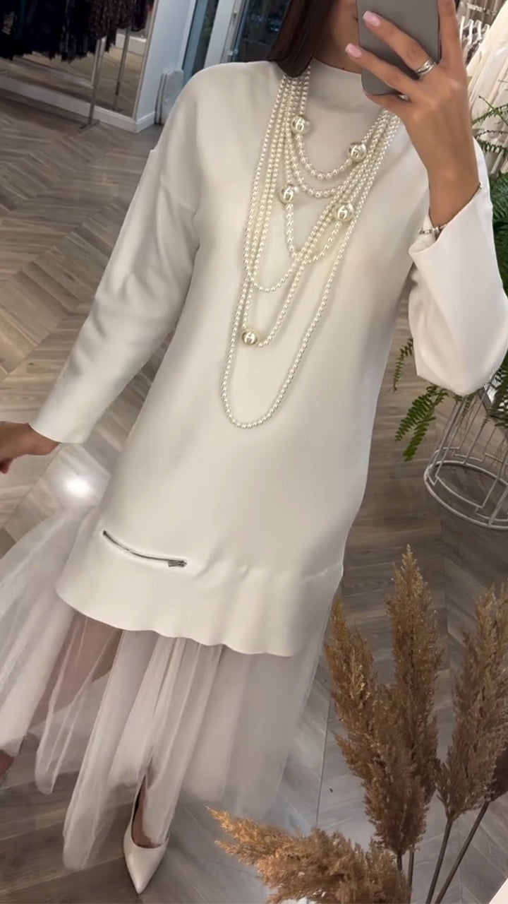 Women Round Neck Zippered Patchwork Mesh Casual Dress