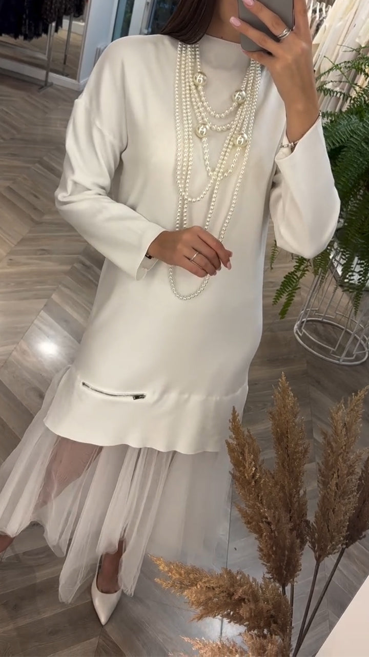 Women Round Neck Zippered Patchwork Mesh Casual Dress