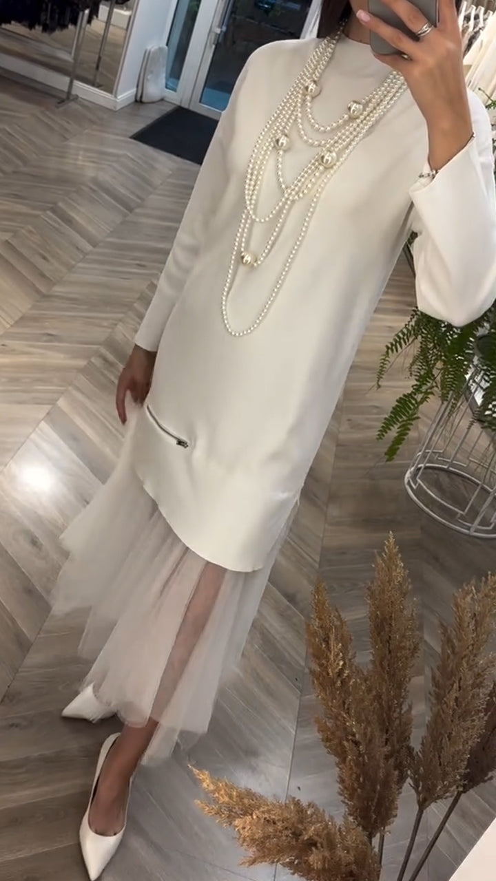 Women Round Neck Zippered Patchwork Mesh Casual Dress