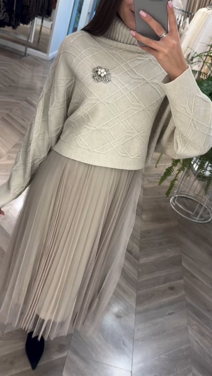 Ladies Wearing A Mesh Dress and A Turtleneck Sweater Leisure Suit