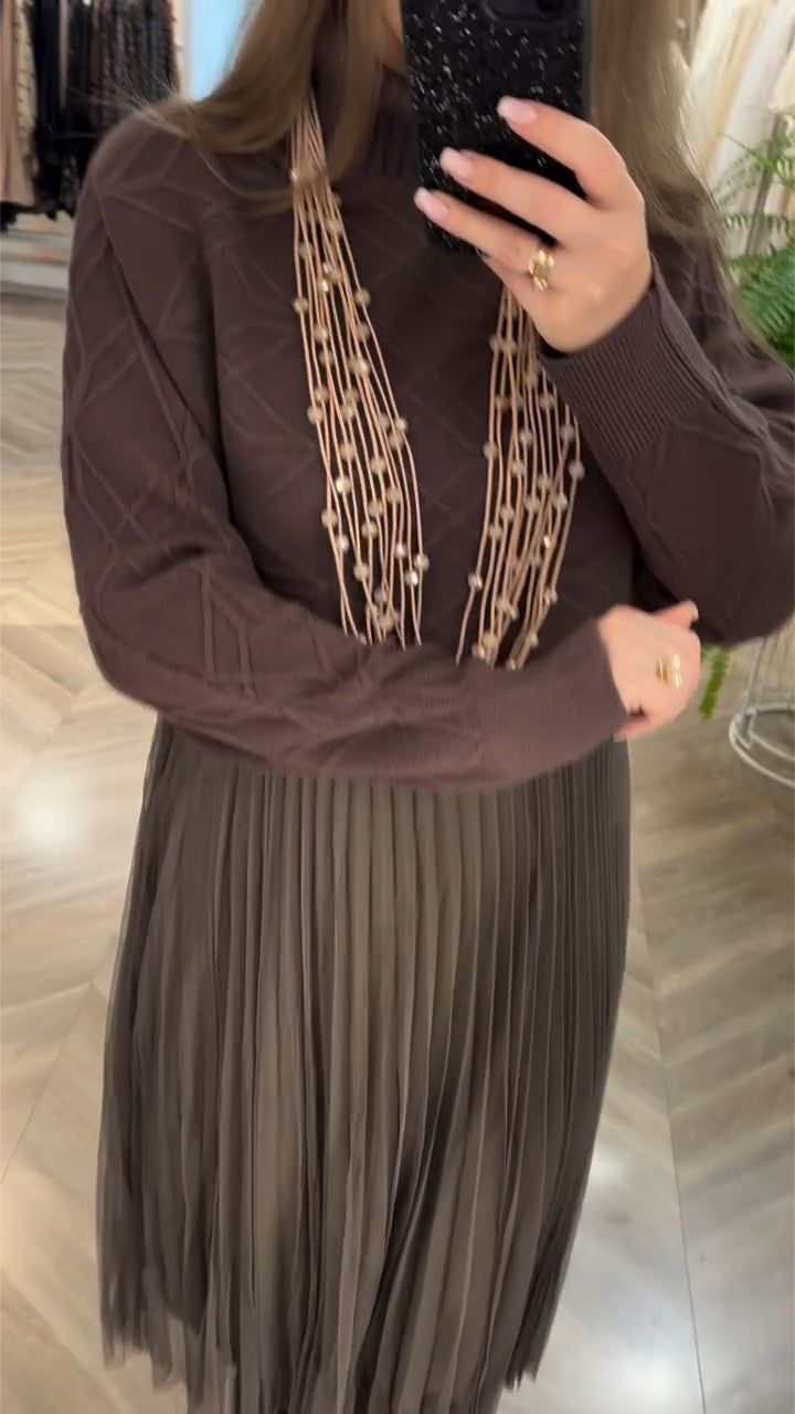 Ladies Wearing A Mesh Dress and A Turtleneck Sweater Leisure Suit