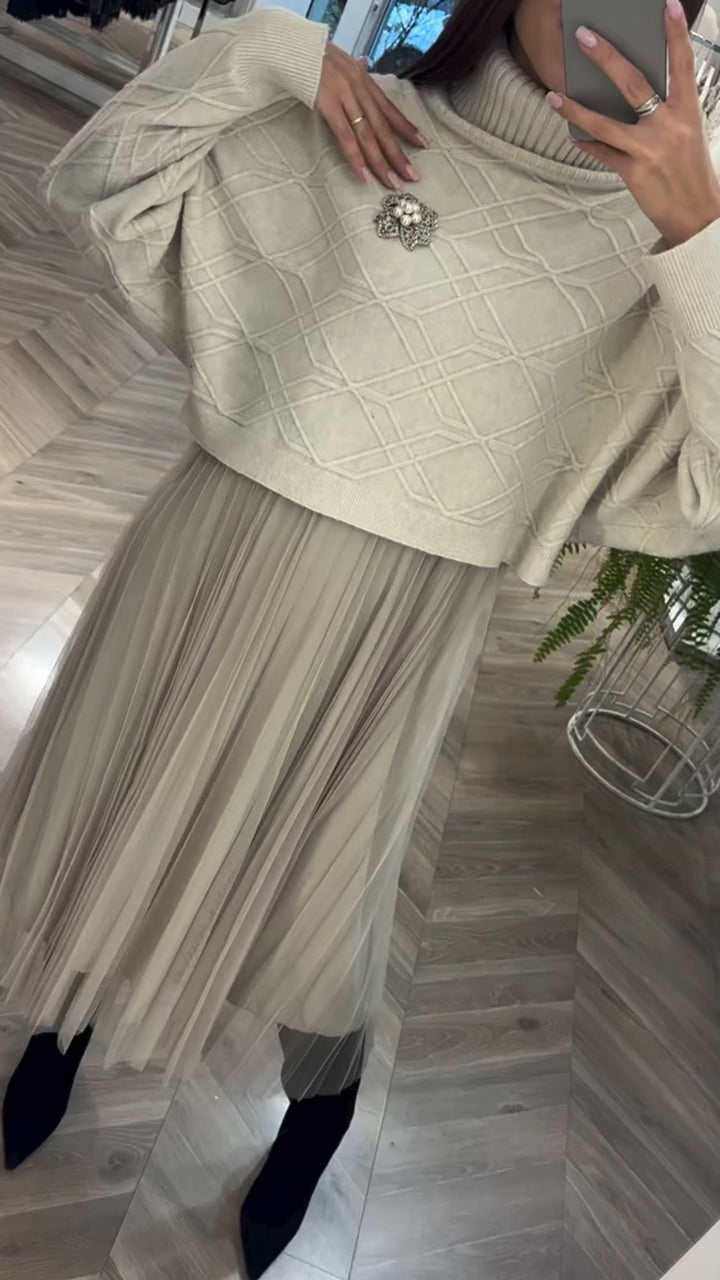 Ladies Wearing A Mesh Dress and A Turtleneck Sweater Leisure Suit