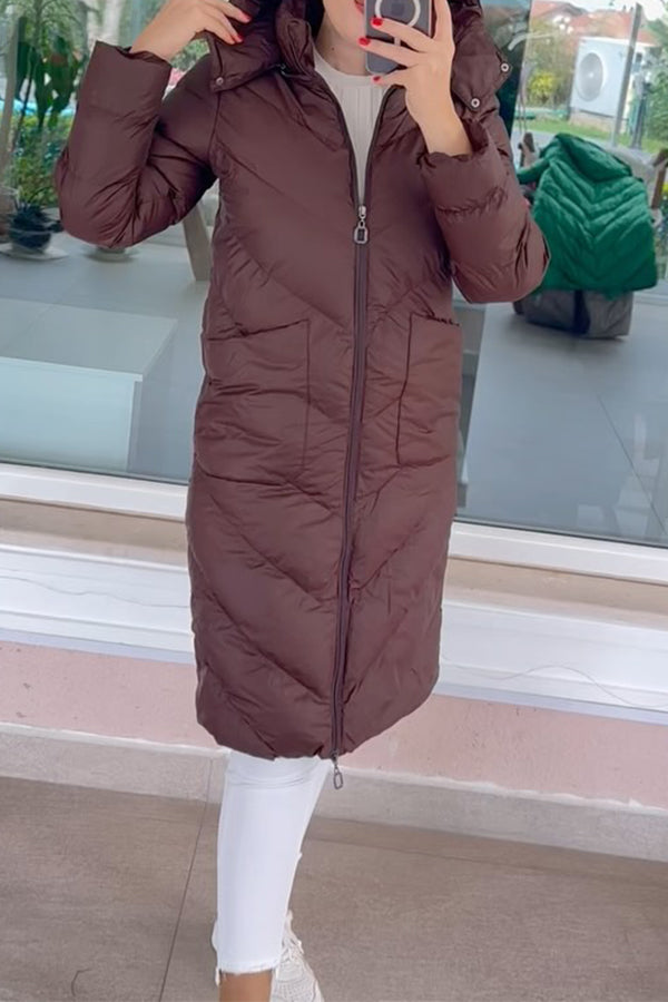 Women Casual High-Neck Hooded Zipper Windproof Waterproof Warm Coat