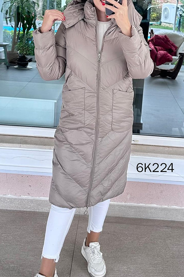 Women Casual High-Neck Hooded Zipper Windproof Waterproof Warm Coat