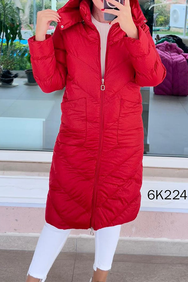 Women Casual High-Neck Hooded Zipper Windproof Waterproof Warm Coat