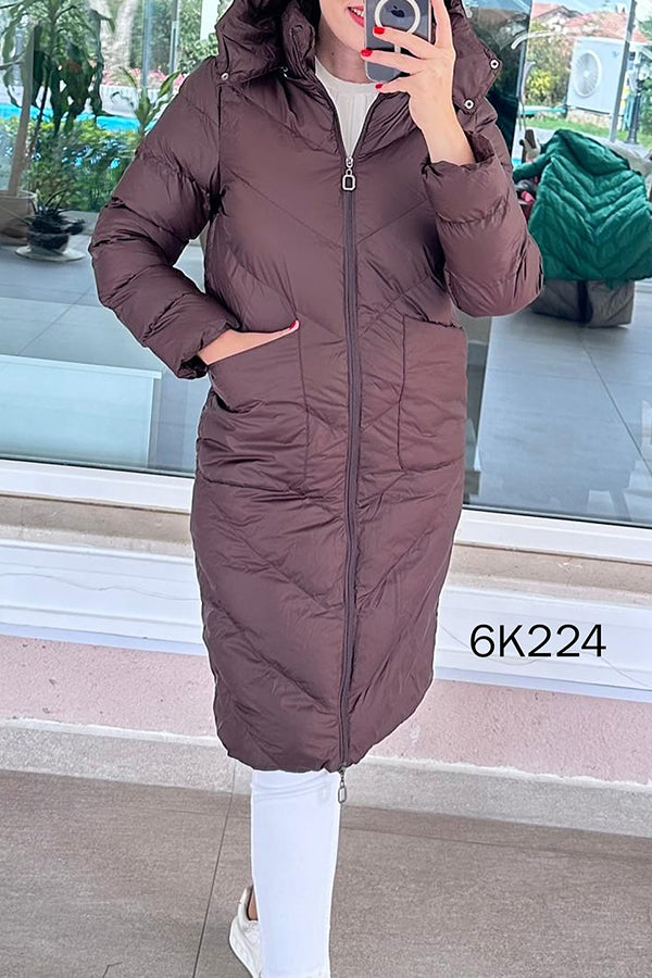 Women Casual High-Neck Hooded Zipper Windproof Waterproof Warm Coat