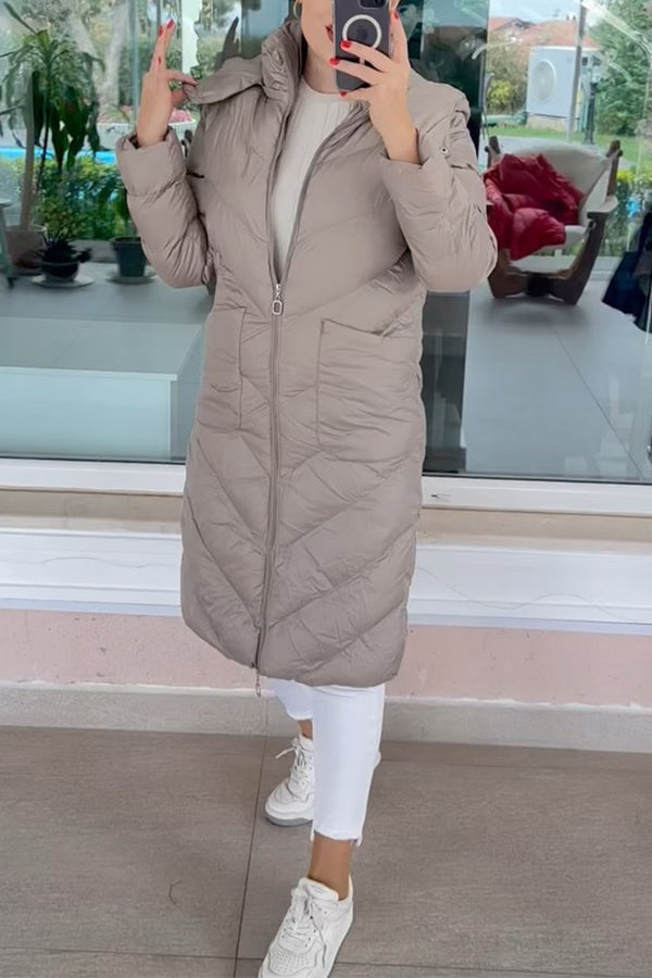 Women Casual High-Neck Hooded Zipper Windproof Waterproof Warm Coat