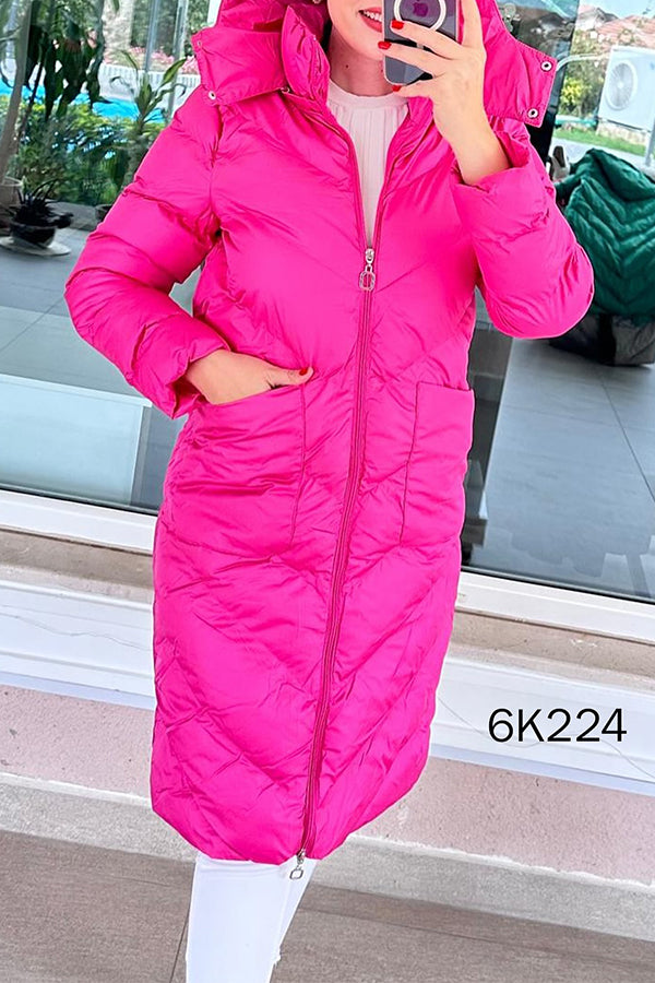 Women Casual High-Neck Hooded Zipper Windproof Waterproof Warm Coat