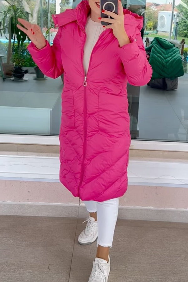 Women Casual High-Neck Hooded Zipper Windproof Waterproof Warm Coat