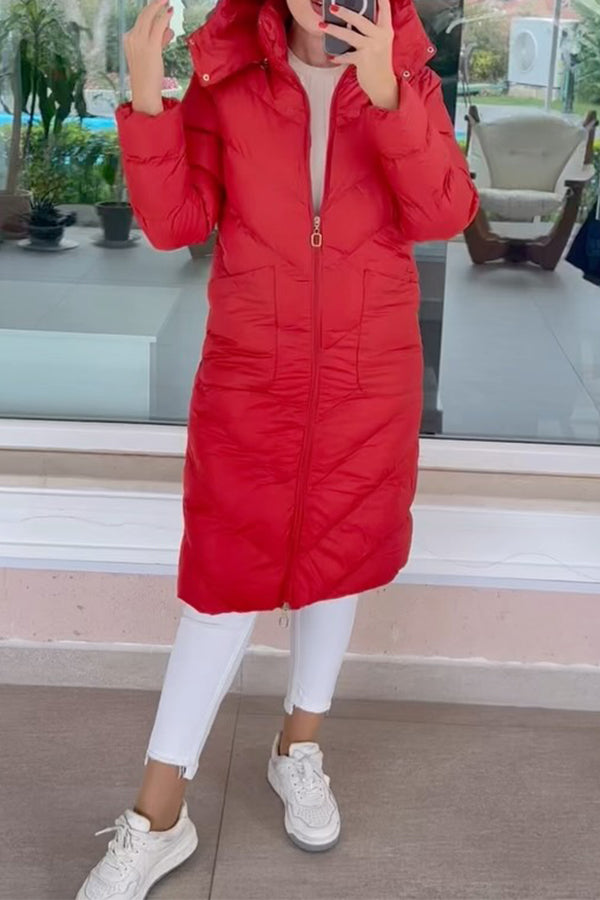 Women Casual High-Neck Hooded Zipper Windproof Waterproof Warm Coat