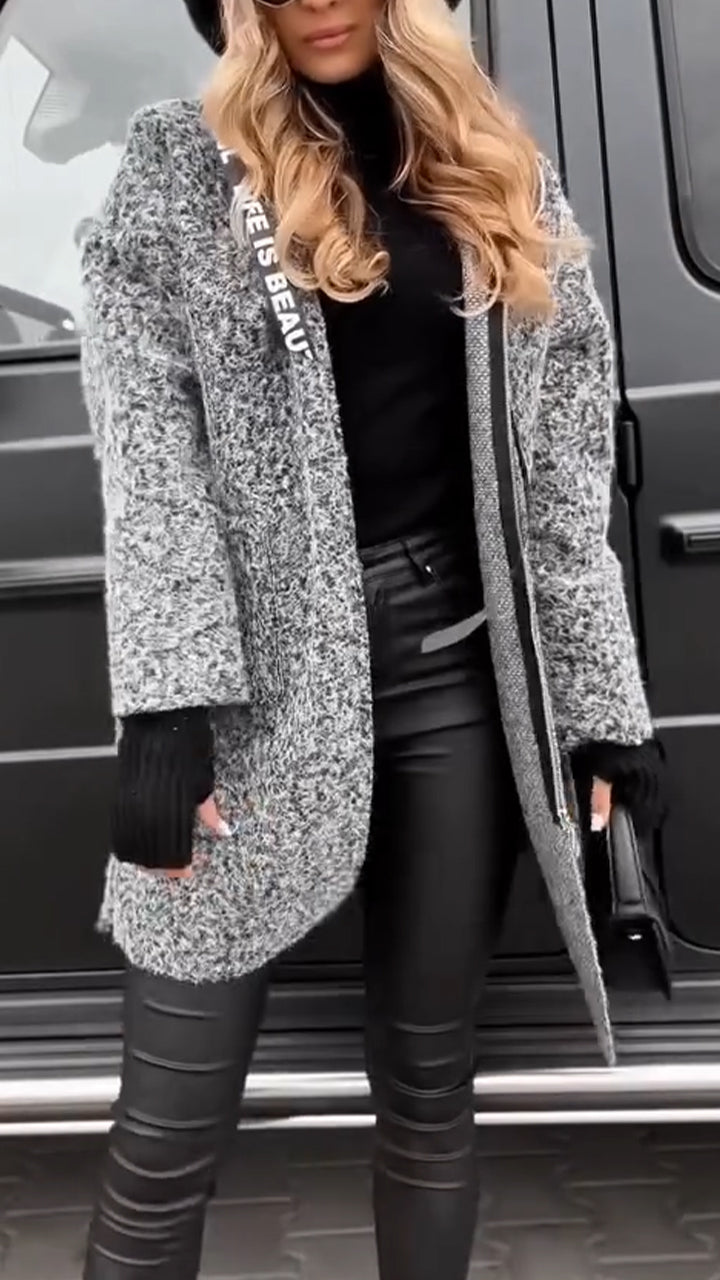 Women Hooded Drawstring Plush Casual Jacket