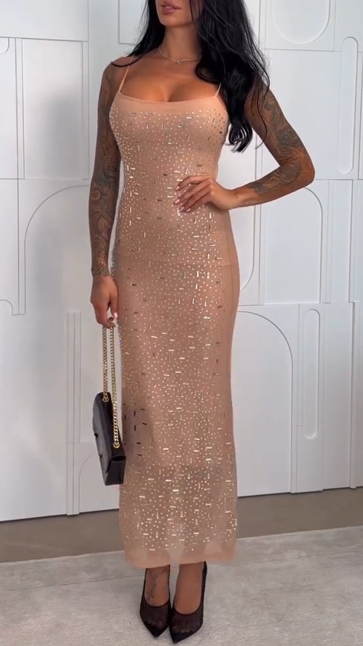 Women Halter-neck Rhinestone Fitted Elegant Temperament Dress