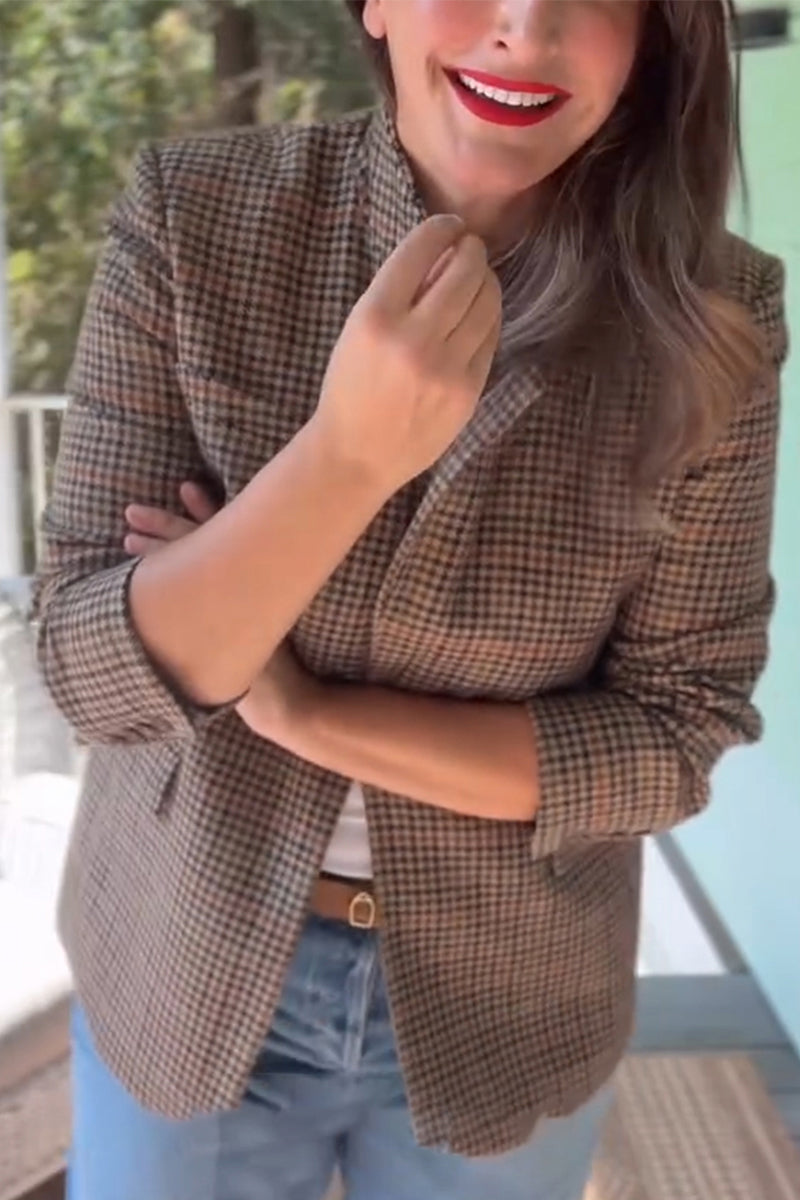 Women Lapel Plaid Temperament Casual Jacket