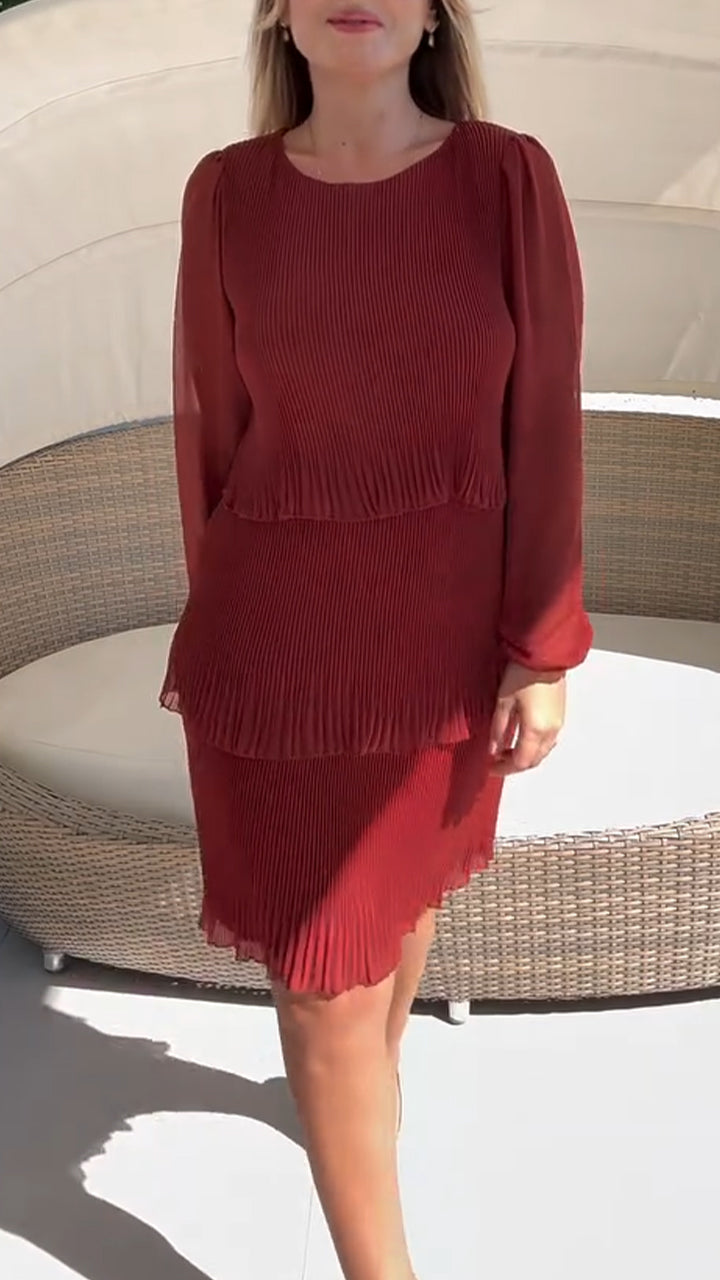 Women Round Neck Patchwork Solid Color Elegant Casual Dress