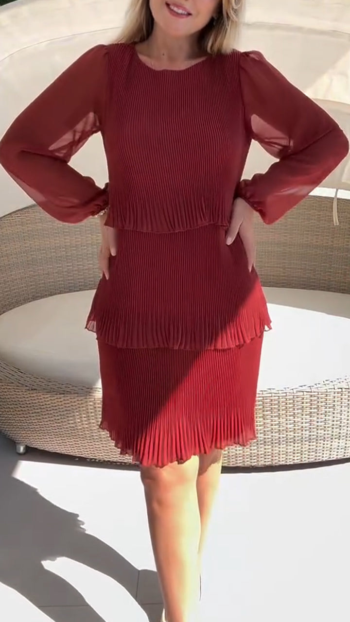 Women Round Neck Patchwork Solid Color Elegant Casual Dress