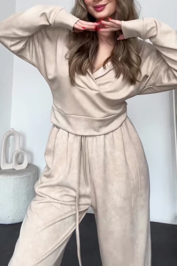 Women Casual Hooded Irregular Snowflake Texture Sweatshirt + Pants Suit