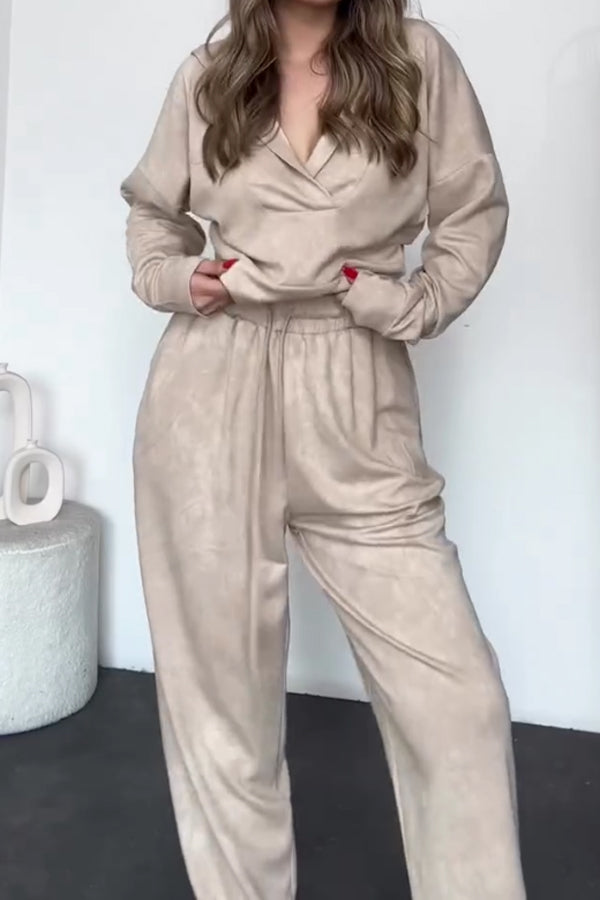 Women Casual Hooded Irregular Snowflake Texture Sweatshirt + Pants Suit