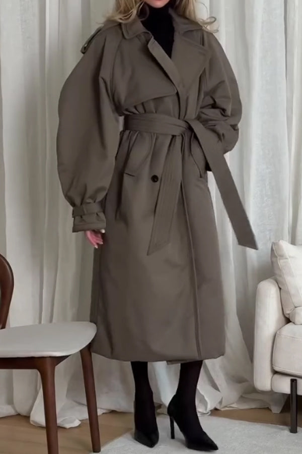 Women Casual Oversized Lace-up Windproof Coat