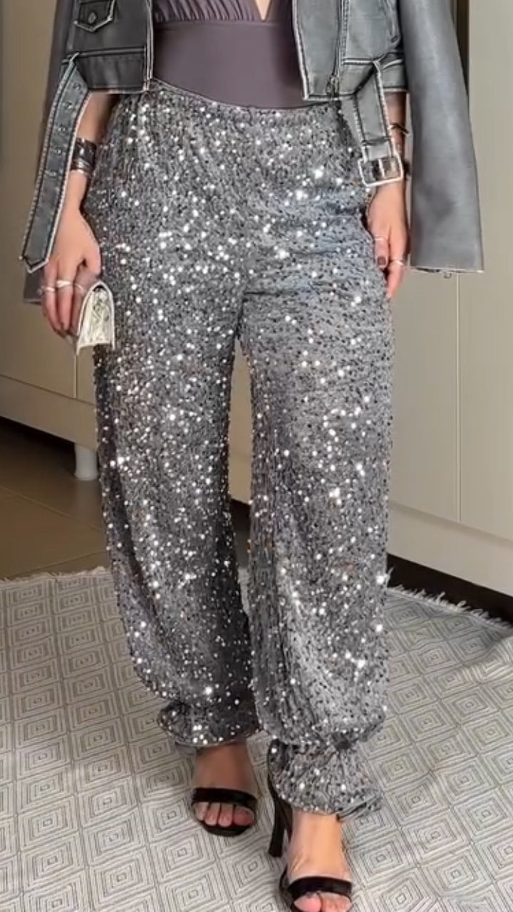 Women Sequined Glittery Temperament Casual Pants