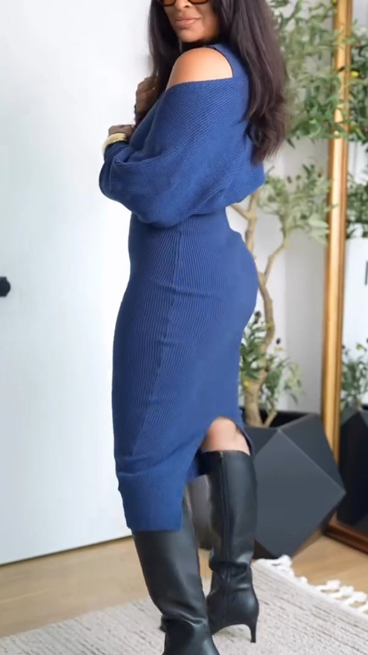 Women Solid Color Temperament Casual Knit Set