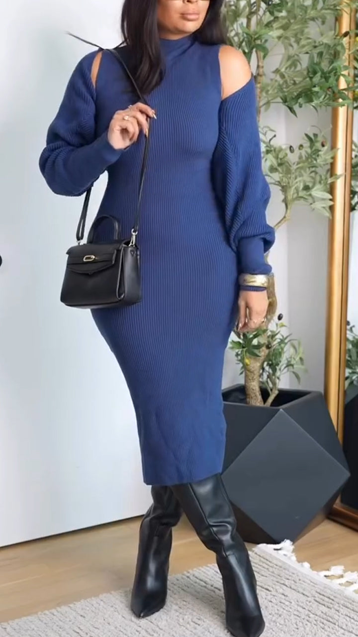 Women Solid Color Temperament Casual Knit Set