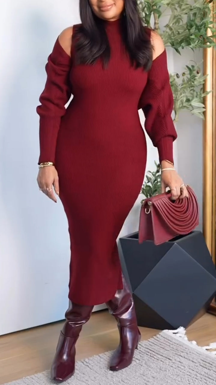 Women Solid Color Temperament Casual Knit Set