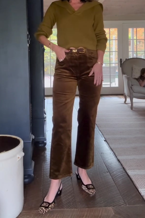 Women Elegant Retro Velvet Cropped Pants