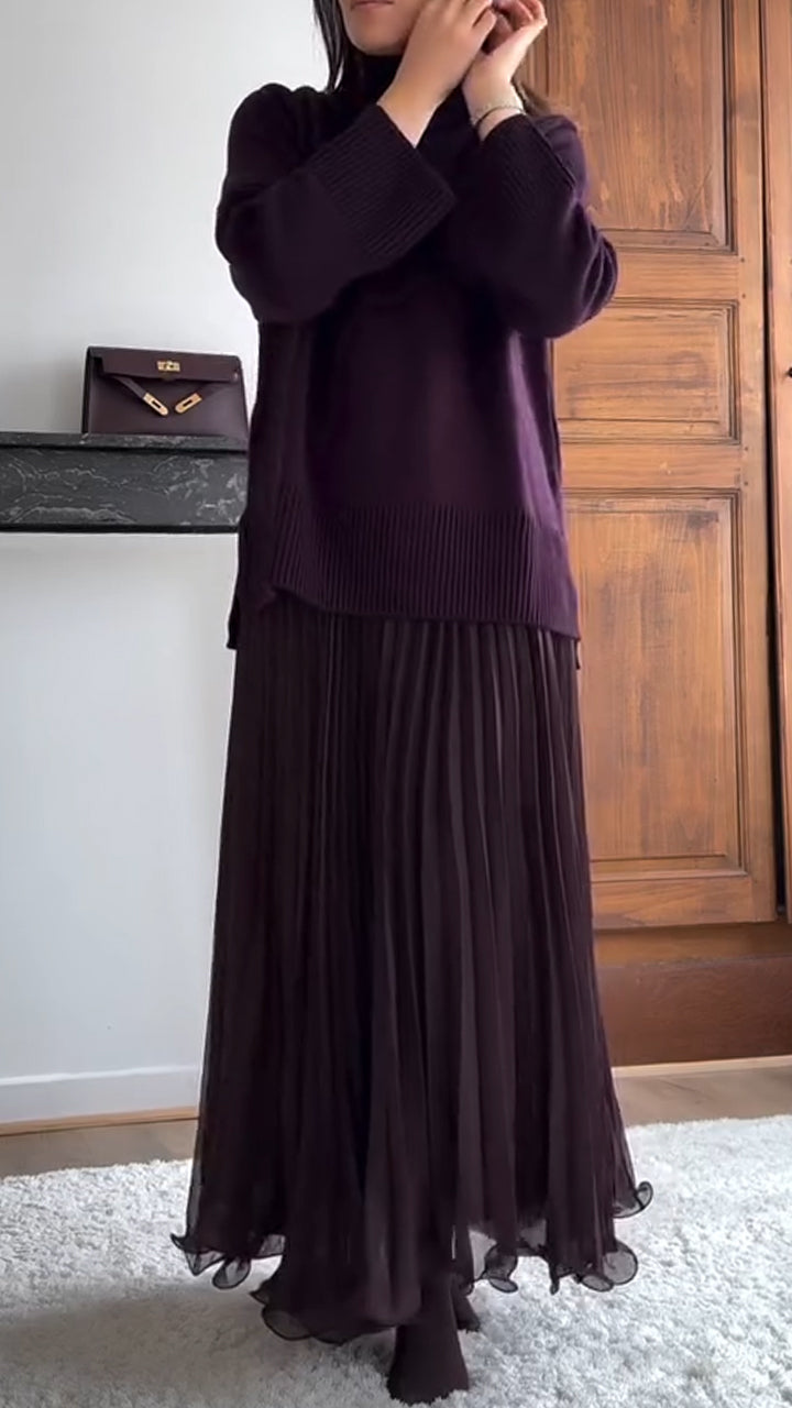 Women Turtleneck Knitted Sweater + Skirt Elegant Casual Suit