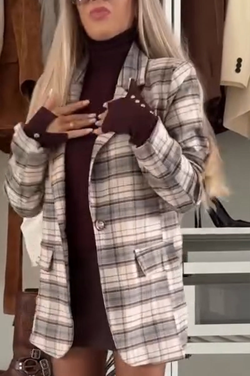 Women Lapel Plaid Temperament Commuter Blazer