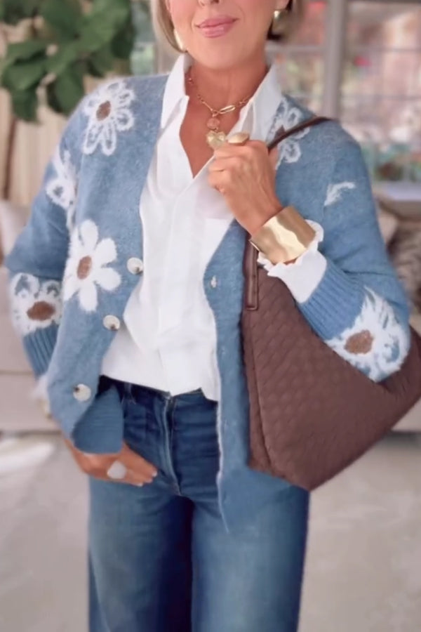 Women Casual Soft Floral Pattern Cardigan