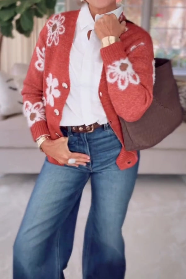 Women Casual Soft Floral Pattern Cardigan