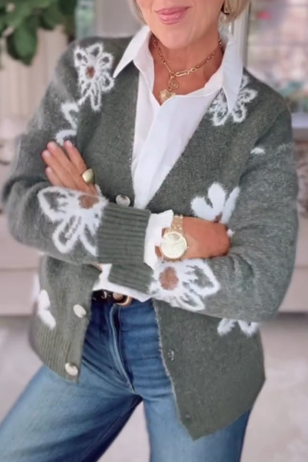 Women Casual Soft Floral Pattern Cardigan