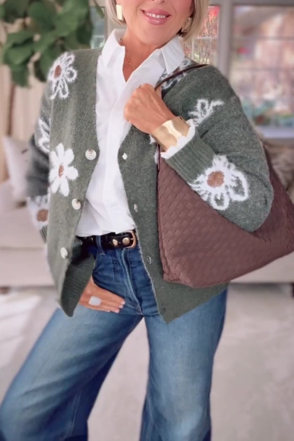 Women Casual Soft Floral Pattern Cardigan