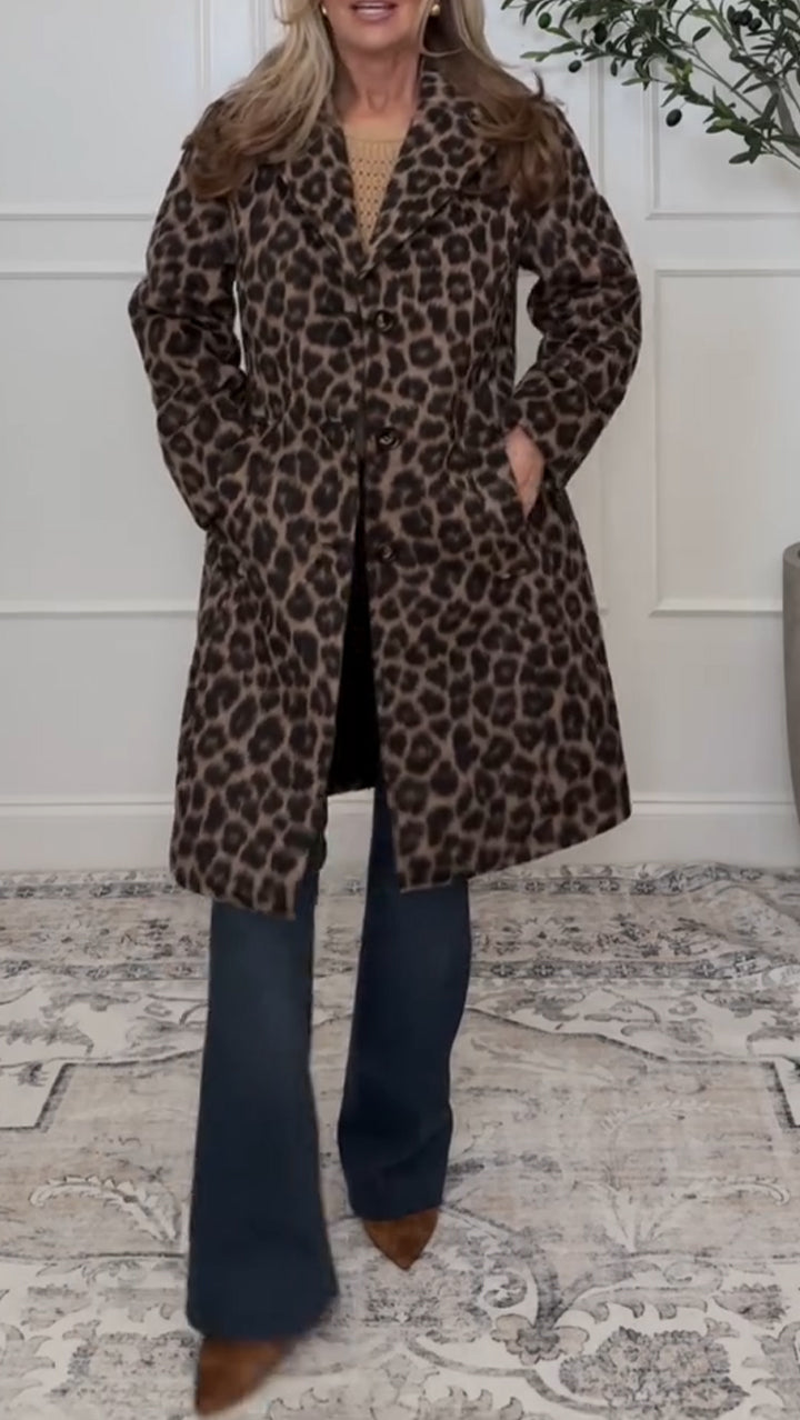 Women's Leopard Print Casual Jacket with Lapel