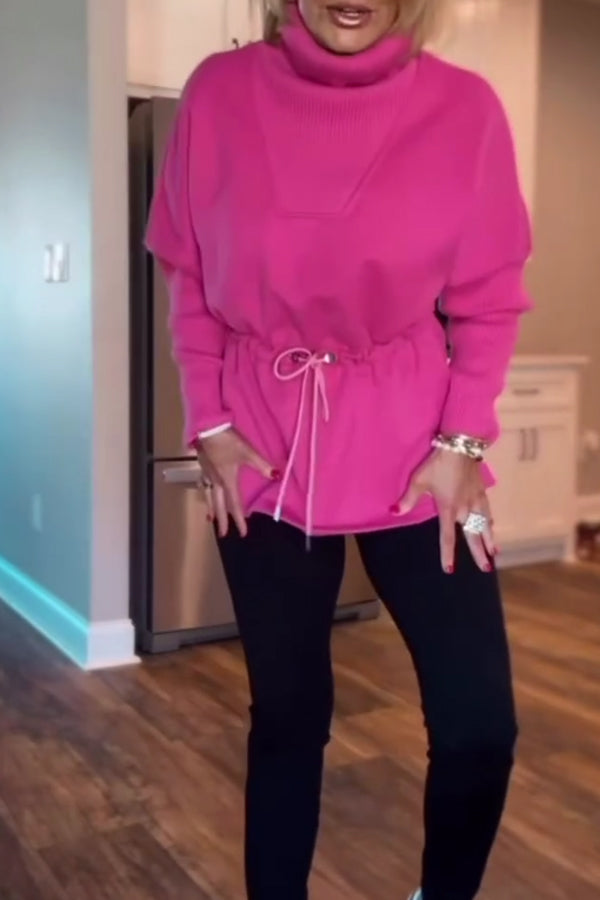 Women Casual Cozy High-Neck Warm Drawstring Pullover Sweatshirt