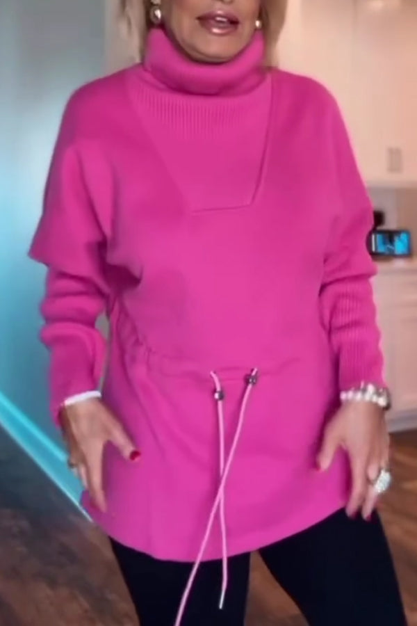 Women Casual Cozy High-Neck Warm Drawstring Pullover Sweatshirt