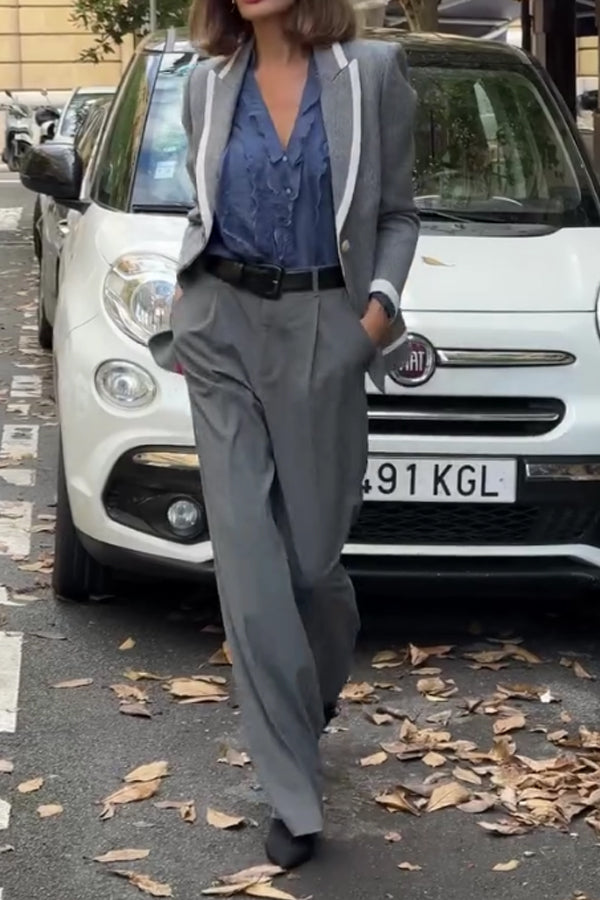 Women Elegant Classic Color-Blocked Trim Blazer