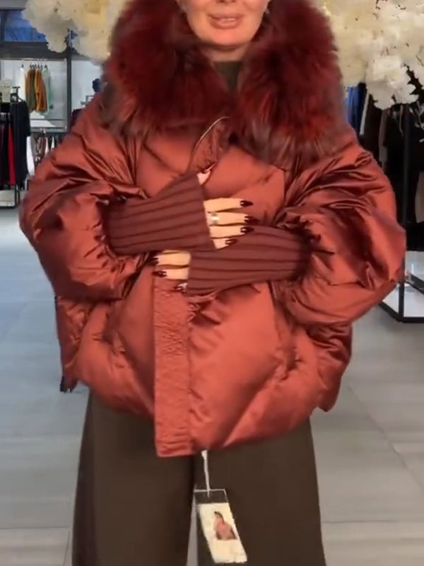 Ladies Fur Collar Spliced knitted Sleeves Casual Cotton Jacket