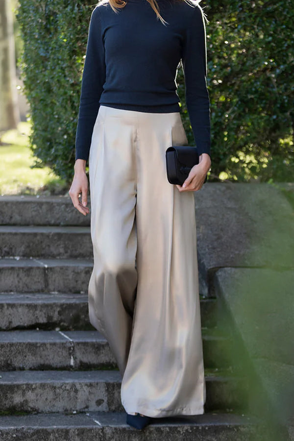 Women Elegant Metallic Wide-Leg Pants