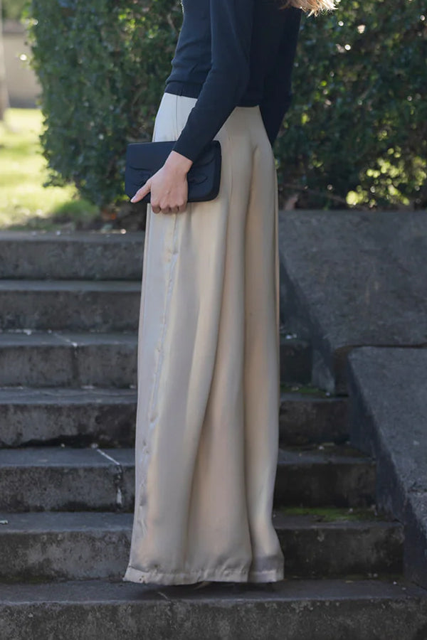 Women Elegant Metallic Wide-Leg Pants