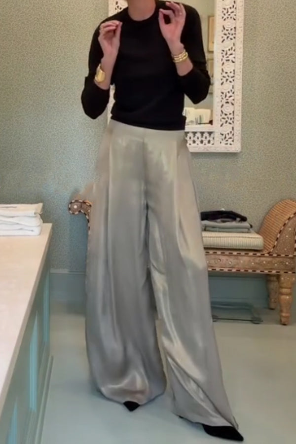 Women Elegant Metallic Wide-Leg Pants