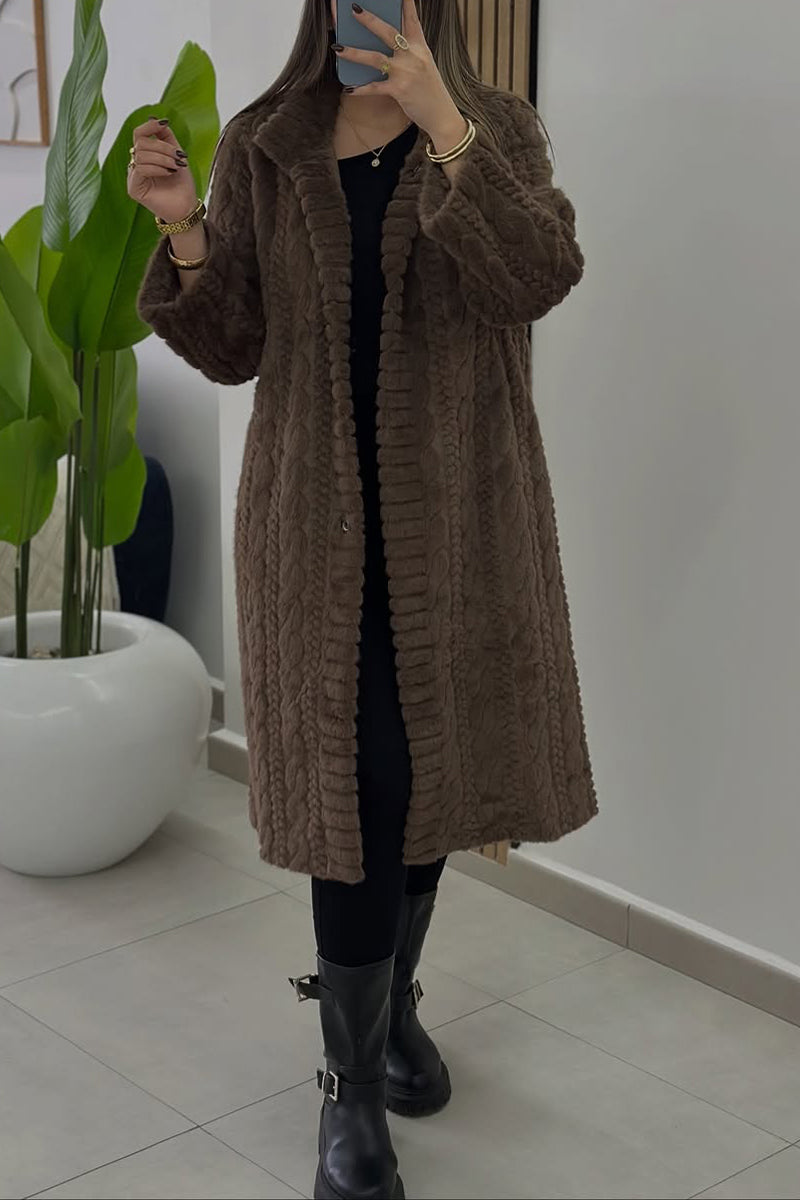 Women Round Neck Braided Style Temperament Casual Plush Jacket