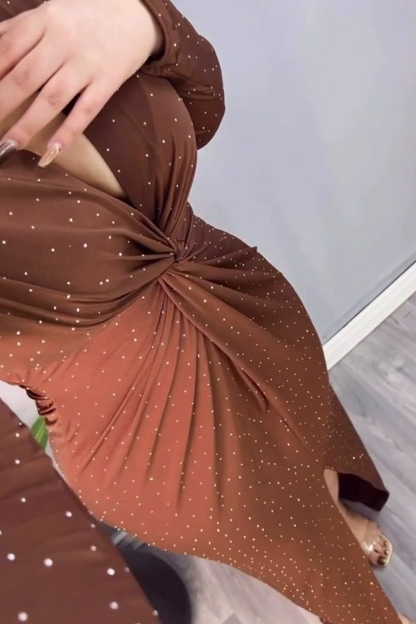 Women Elegant Party Shimmering Polka Dot Pleated Slit Dress