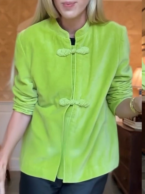 Women Round Neck Solid Color Temperament Casual Plush Coat