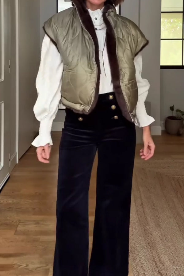 Women Elegant Double-Breasted Corduroy Pants