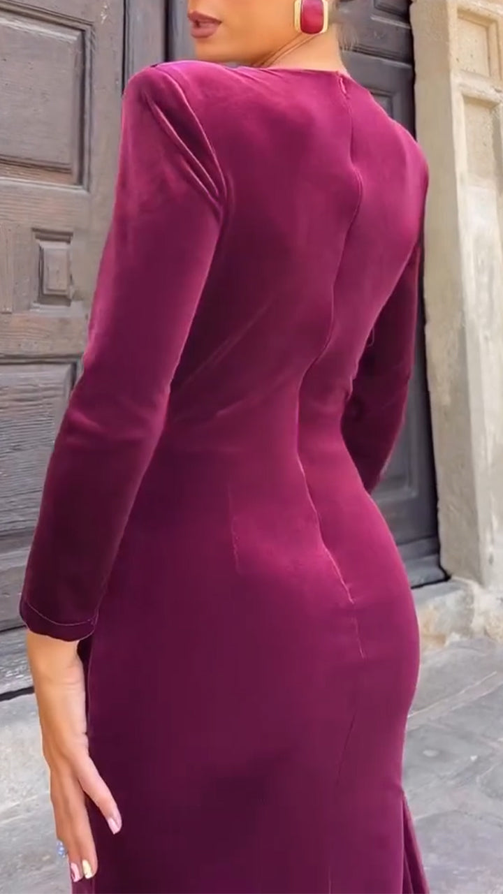 Ladies Interior Split Slim Fit Dress+ Cardigan Solid Color Elegant Temperament Set